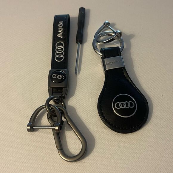 Audi Key Fob Keychains in Black Leather Set of 2 Keychains NWT - Picture 1 of 4
